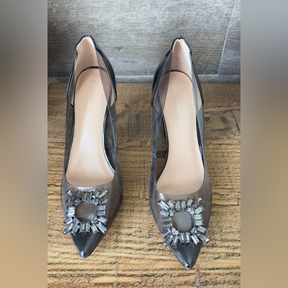BCBGMaxAzria Black Heels with Crystal Embellishments